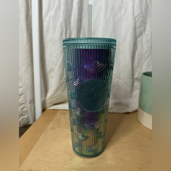 *SOLD*Starbucks Aqua Teal Mermaid Scale Siren Iridescent Cold Cup Tumbler Venti - Picture 3 of 4